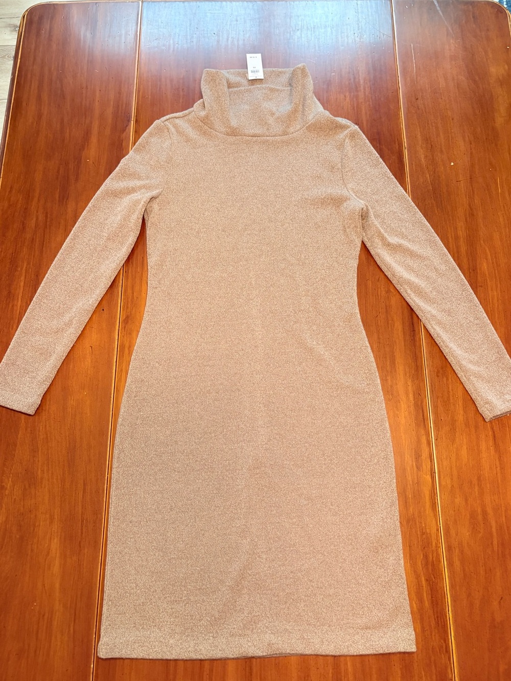 NWT Banana Republic Metallic Light Brown Long Sleeve Turtleneck Dress